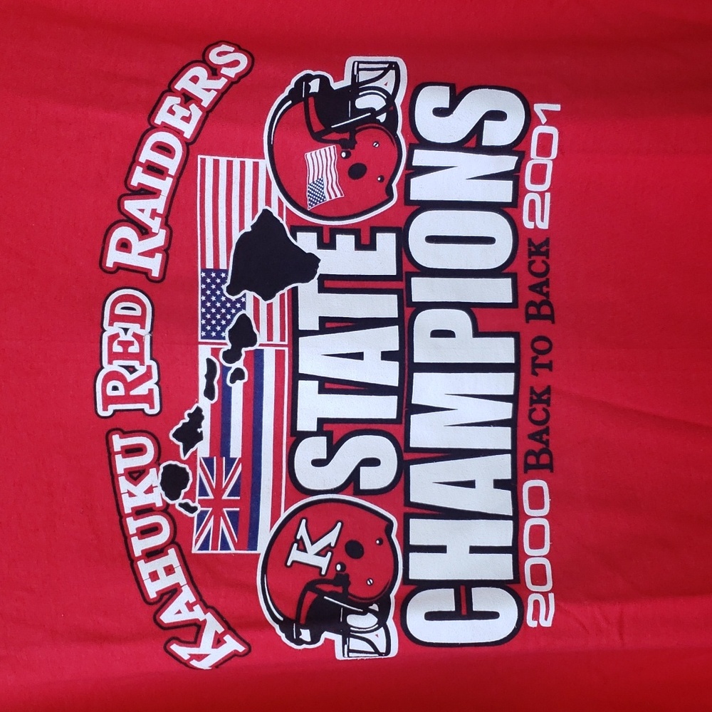 Kahuku Red Raiders State Champions 2000 Back to Back 2001 Large Red T shirt - Picture 2 of 5